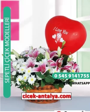 BALON TATLI AŞKIM PEMBE LİLYUM VE KIR ÇİÇEKLERİ ÜRÜN KODU SPA23